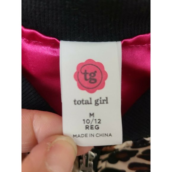Total Girl Brown Black Leopard Print Lightweight Bomber Jacket Size 10/12 - Picture 6 of 8
